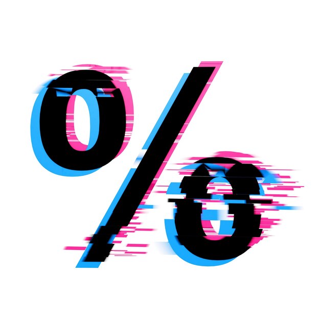 Zdjęcie procentowy zniekształcony efekt usterki neonowej czcionki tekstu d render