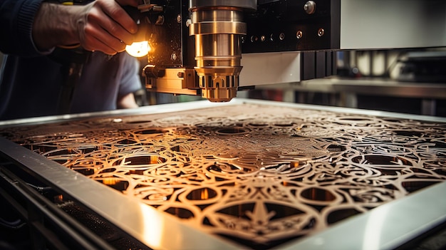 Zdjęcie proces produkcji cięcia metalu laserem generatywna sztuczna inteligencja