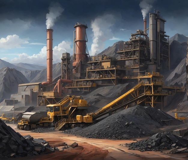 Proces wydobywania węgla i minerałów z kopalń z dużą liczbą ciężkich ciężarówek przemysł kopalni otwartych