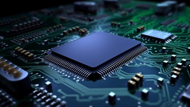 Zdjęcie procesor na płytce głównej jest włączony w koncepcyjnej animacji cyfrowej sztucznej inteligencji generatywnej chipów