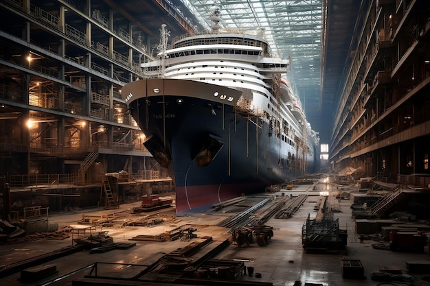 Zdjęcie produkcja morska warsztat montażowy statków wycieczkowych w stoczni generative by ai