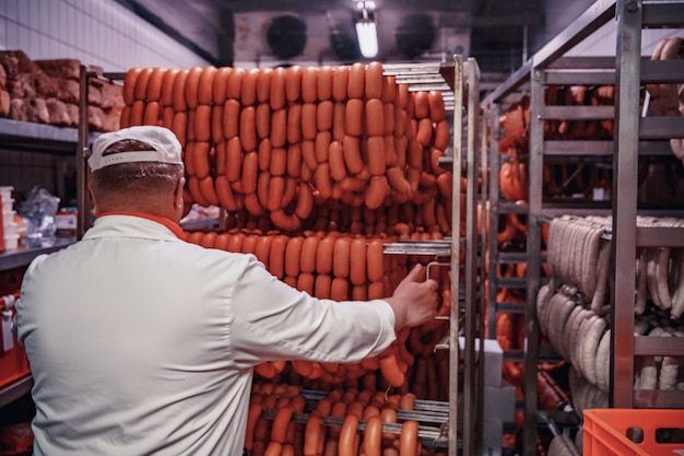 Zdjęcie produkcja produktów mięsnych w supermarkecie w supermarkecie. f, pasztet ...