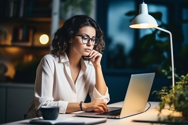 Produkcyjna bizneswoman robiąca przemyślane notatki w internetowych webinarach i opanowująca wirtualne konferencje