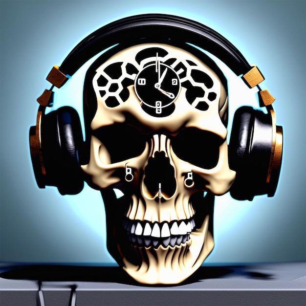 Produkt zdjęcie czaszki noszącej słuchawki fotorealistyczne przez Aleksandra Kobzdej zbrush centralny