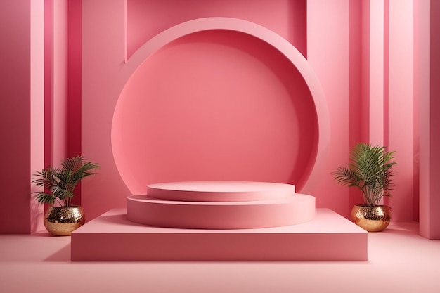 Produkty w tle 3d wyświetlają scenę na podium z geometrycznym tłem platformy Renderowanie 3D z wizytówką na podium na cokole różowe studio