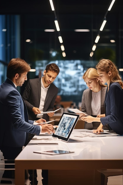 profesjonaliści korzystający z zaawansowanych technologicznie urządzeń do płynnej współpracy we współczesnym biurze