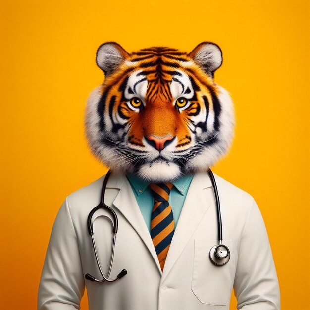 Profesjonalista zajmujący się ochroną dzikiej przyrody Tygrys w płaszczu lekarza