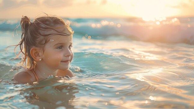 Zdjęcie profesjonalna fotografia małe dziecko wyłaniające się z oceanu