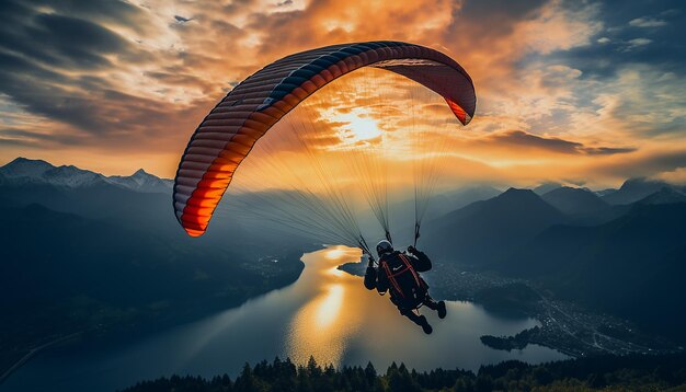 Zdjęcie profesjonalna sesja zdjęciowa z powietrza na paragliderze