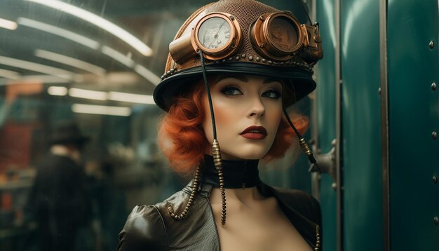 Zdjęcie profesjonalne zdjęcie modelu na instagramie w stylu dieselpunk