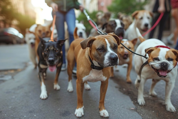 Zdjęcie profesjonalne zwierzę zabierające grupę psów na spacer.