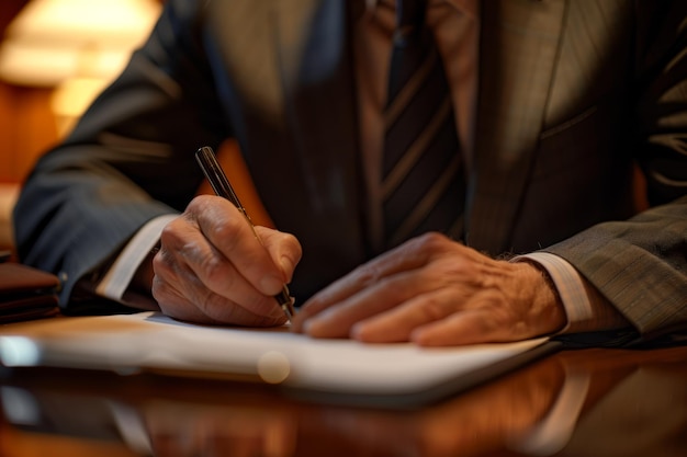 Zdjęcie profesjonalny biznesmen piszący na notatniku