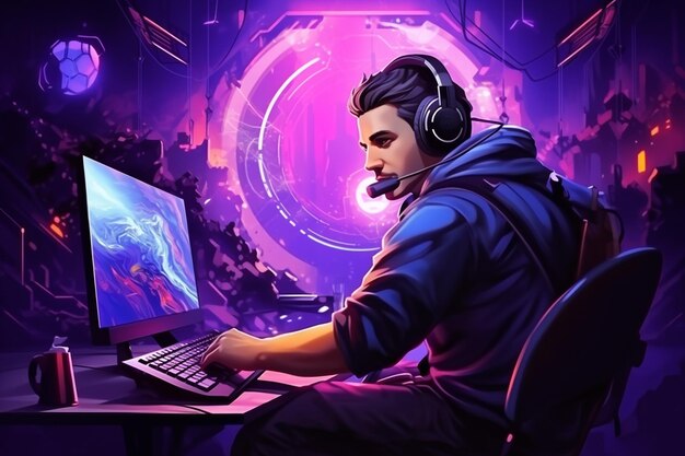 profesjonalny gracz wektorowy koncepcja osoba grająca na komputerze gra wideo zespół esports pro streamer wirtualny