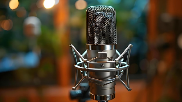 Profesjonalny mikrofon w nowoczesnym studiu nagraniowym do nagrywania dźwięku wysokiej jakości Koncepcja Mikrofon nagrywania studia nagrywania audio wysokiej jakości nowoczesny