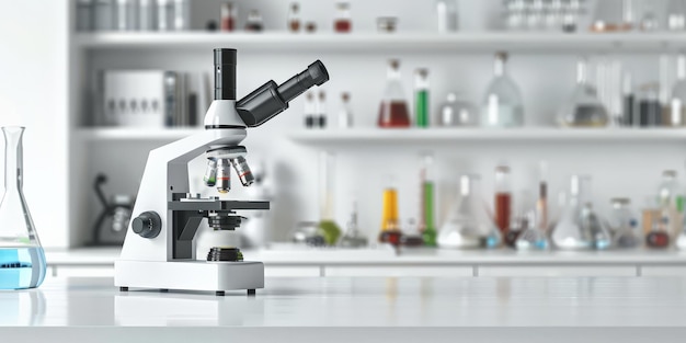 Profesjonalny mikroskop na czystym biurku laboratoryjnym Precyzja w badaniach medycznych
