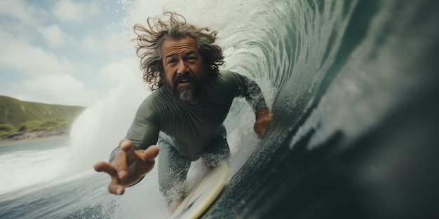 Profesjonalny surfer jazda na falach człowiek łapanie fal w oceanie Surfing akcja deska wodna sport Woda