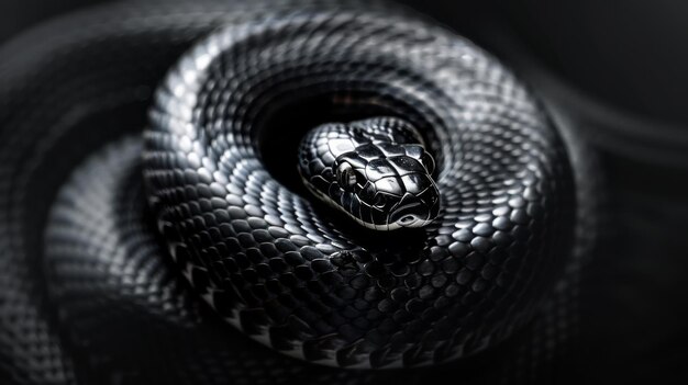 Profil głowy czarnego węża mamba w ciemności na tapetę tła