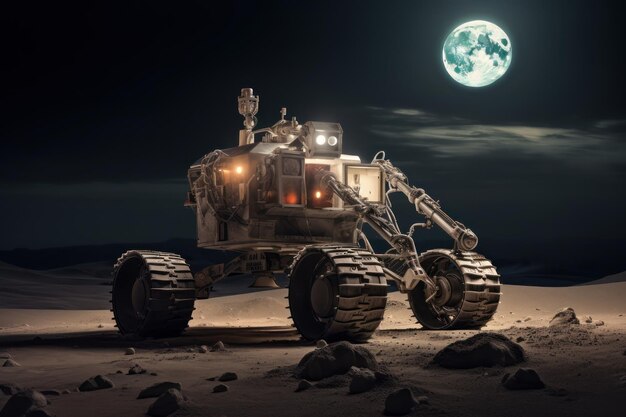 Zdjęcie program mars dla eksploracji planet układu słonecznego nocny widok łazika na powierzchni marsa bada cechy sytuacji atmosfery i pobiera próbki gleby