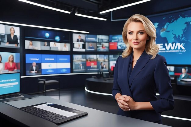 Zdjęcie program wiadomości telewizyjnych na żywo z profesjonalną prezenterką