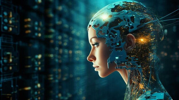 Programowanie robota lub cyborga sztuczna inteligencja w cyberprzestrzeni AI Generowane