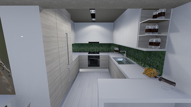 Projekt 3D nowoczesnego mieszkania domowego kryty