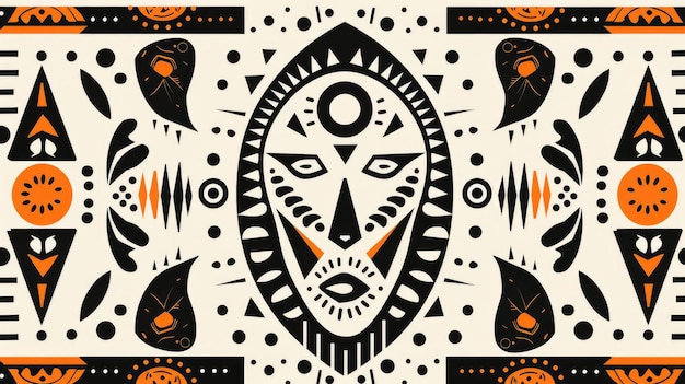 Zdjęcie projekt afro-futurystycznego monochromatycznego białego i czarnego trybalnego wzoru minimal burnt pomarańczowe szczegóły rep