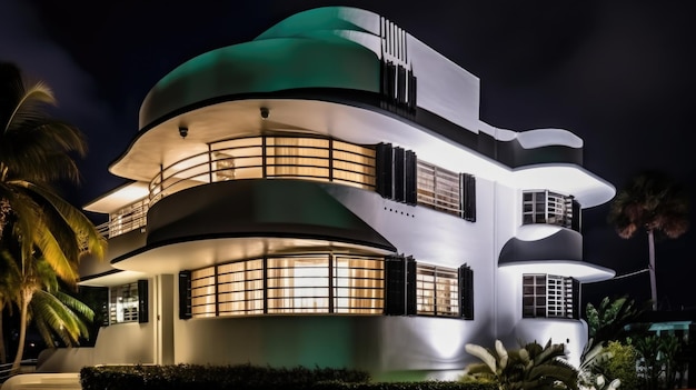 Projekt architektury domu w stylu Art Deco z okrągłym podjazdem