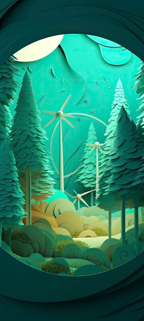 Projekt artystyczny w stylu papercut o przyrodzie i odnawialnych źródłach energii