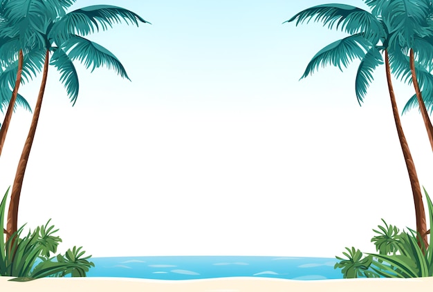 projekt banera sprzedaży z drzewami kokosowymi na plaży
