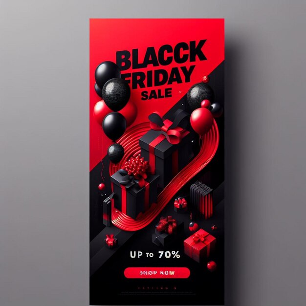 Zdjęcie projekt baneru black friday projekt banera pionowego black friday z balonami i prezentami black sale