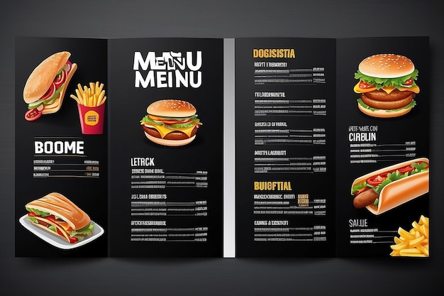 Projekt Broszury Menu Fast Food Na Ciemnym Wektorowym Szablonie Tła