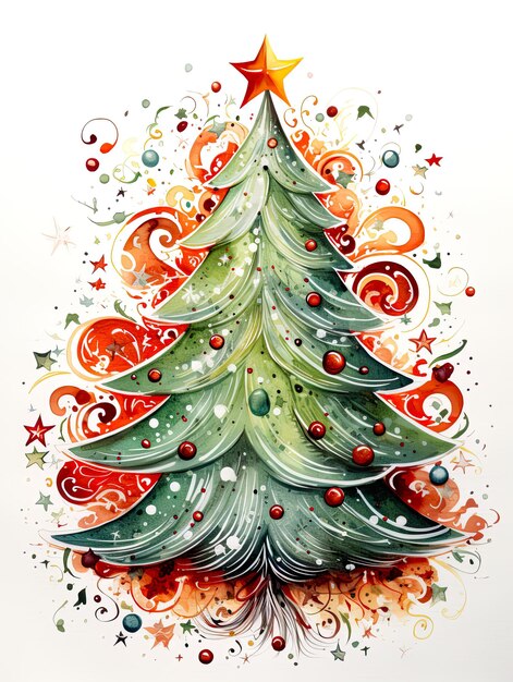 Zdjęcie projekt choinki świątecznej na białym tle dla kart mediów społecznościowych lub więcej