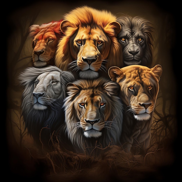 Projekt graficzny koszulki Majestic Pride z pięcioma lwami