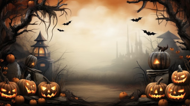 Projekt granicy na imprezę Halloween ozdobiony przerażającymi i zabawnymi elementami