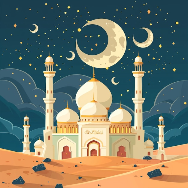 Projekt ilustracji festiwalu Eid z tłem meczetu