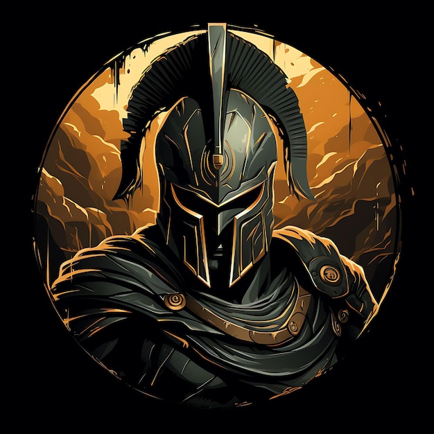 Projekt koszulki spartańskiego wojownika w formacji ściany tarczy trzymającej włócznię, płaska grafika wektorowa 2D