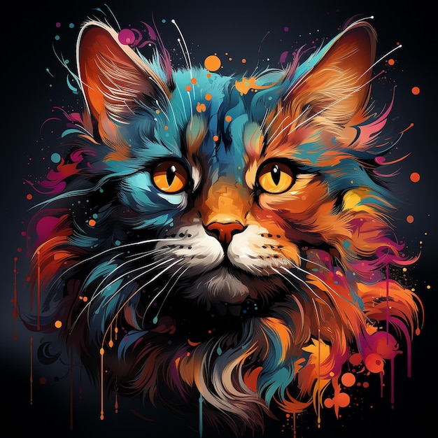 Projekt koszulki z ilustracją kota z kolorowymi pędzlami