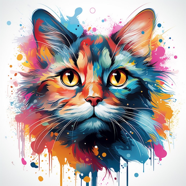 Projekt koszulki z ilustracją kota z kolorowymi pędzlami