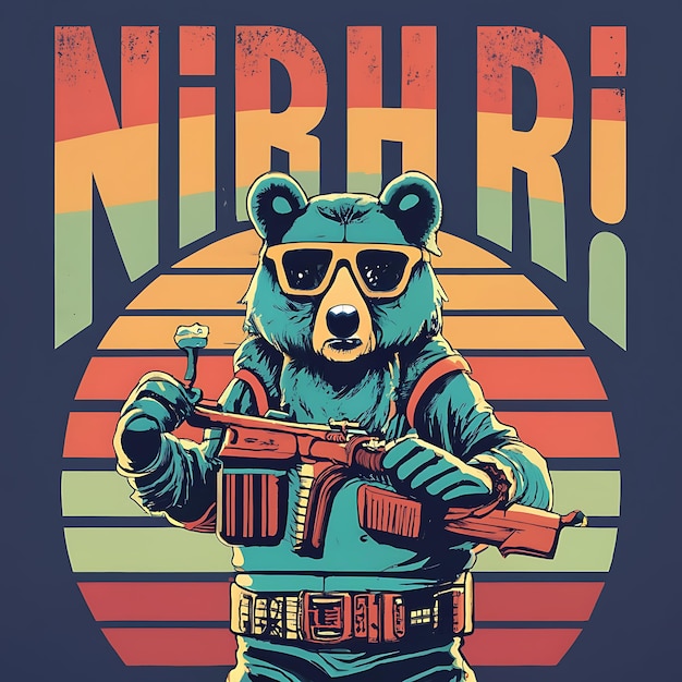 Zdjęcie projekt koszulki z kostiumem niedźwiedzia komandosa i bronią