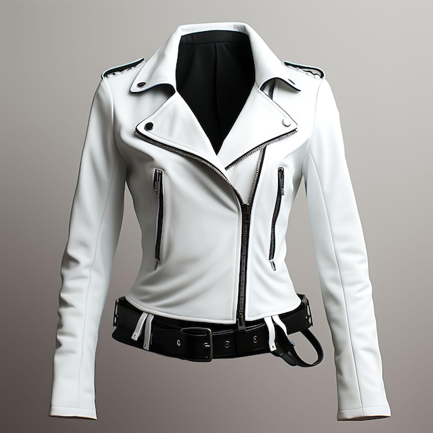 Projekt kurtki motocyklowej skórzanej Edgy Form Design Style dla kobiet All Ag Izolowany na białym BG Blank
