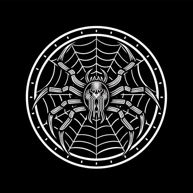Projekt logo pająka o okrągłym kształcie ozdobionym siatkami i kły kreatywne proste minimalistyczne sztuka