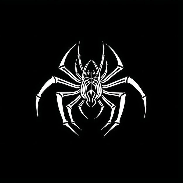 Projekt logo pająka w kształcie sieci ozdobionego kły i nogi w kreatywnej, prostej, minimalistycznej sztuce