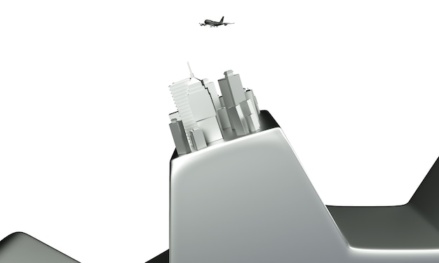 Projekt mini miasta. Mieszany render 3d na białym tle