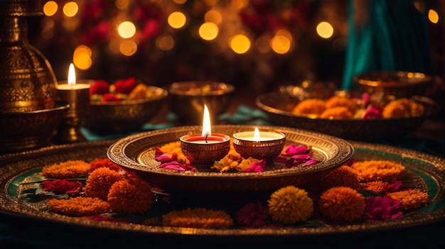 Projekt nagłówka lub baneru strony internetowej z realistyczną lampą olejową na fioletowym tle dla festiwalu Diwali cel