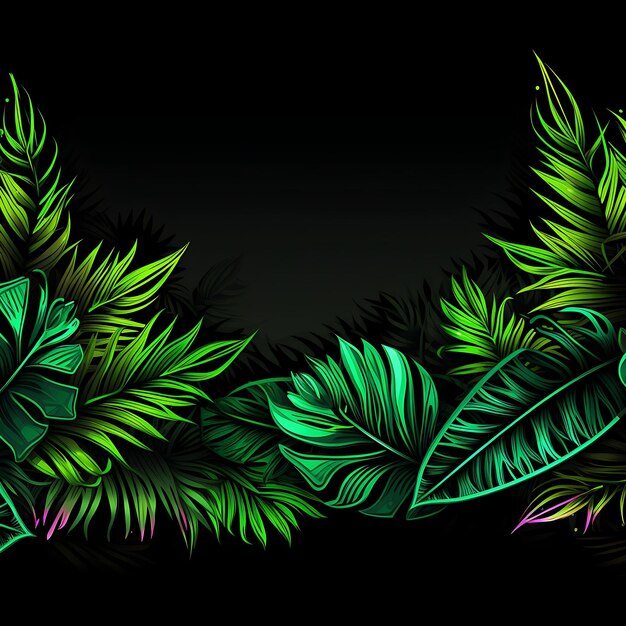 Projekt Neon Jungle Borderline Design Neon Lines Style Tropical Plan Clipart T-shirt Design Glow.