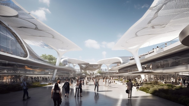 Projekt nowego lotniska jest pokazany na pierwszym planie.