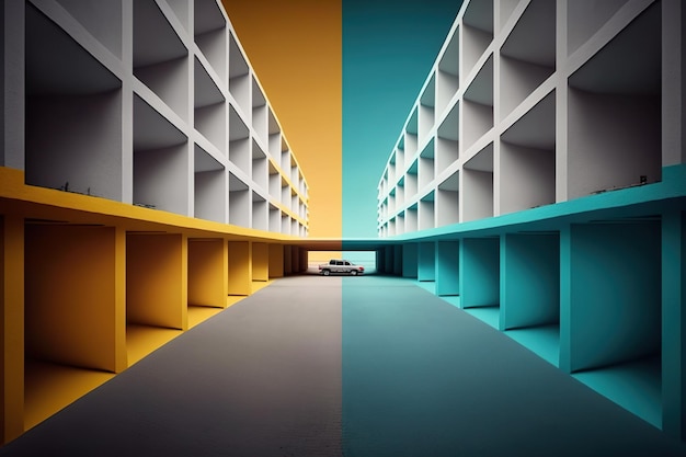Projekt nowoczesnego pionowego parkingu samochodowego kolorowego w 3d generowanym AI