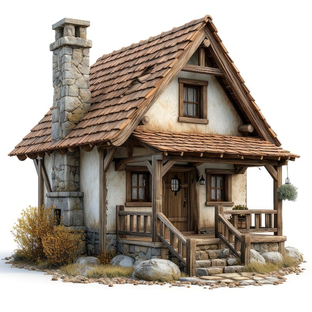 Projekt obrazu 3D drewniany dom wiejski ilustracja 3D