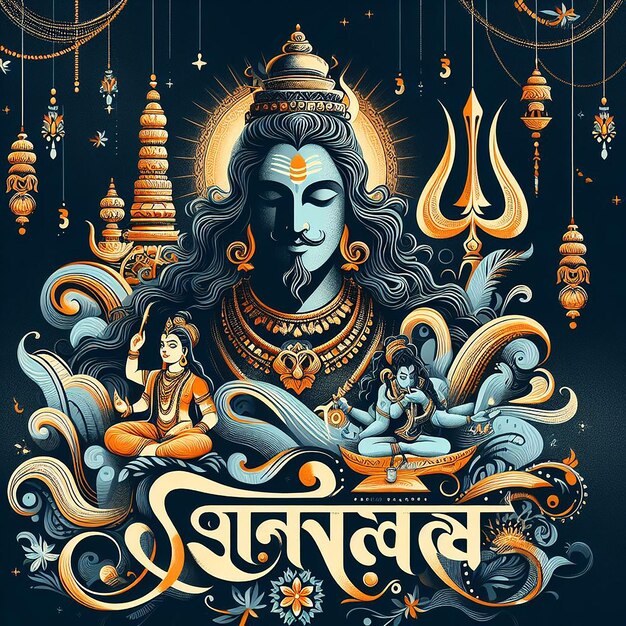 Projekt plakatów Maha Shivratri z kaligrafią hindi