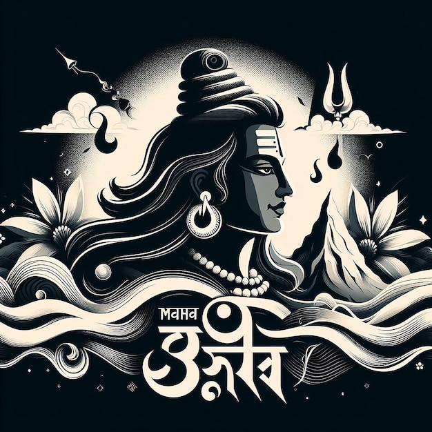 Zdjęcie projekt plakatów maha shivratri z kaligrafią hindi